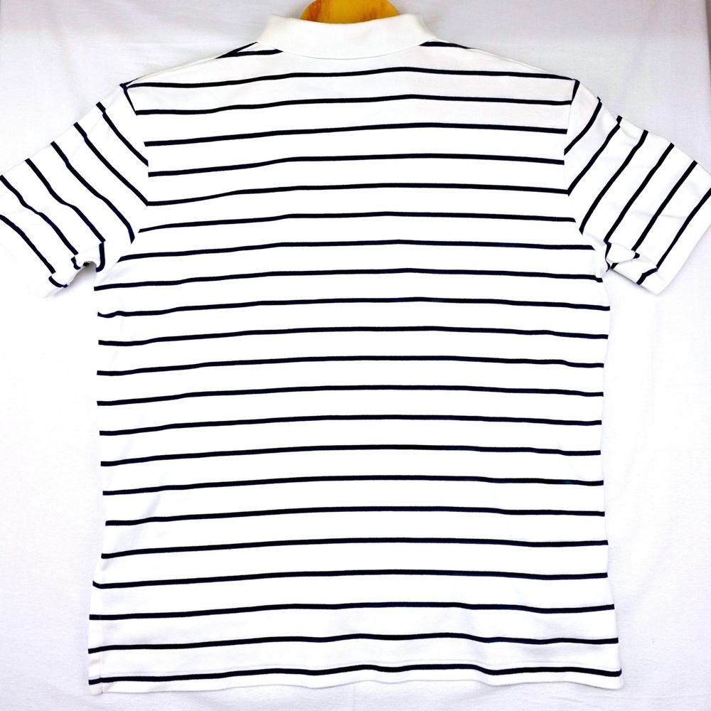 Polo Ralph Lauren Polo Shirt Men XL White Navy Blue Striped Cotton Short Sleeve - Picture 3 of 7